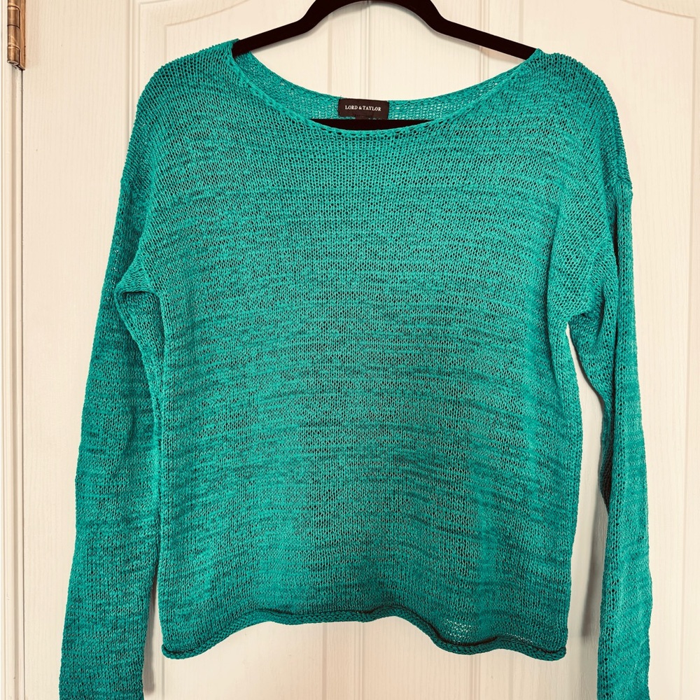 Lord & Taylor Cotton Blend Rolled Hem Green Women’s Sweater Size Small